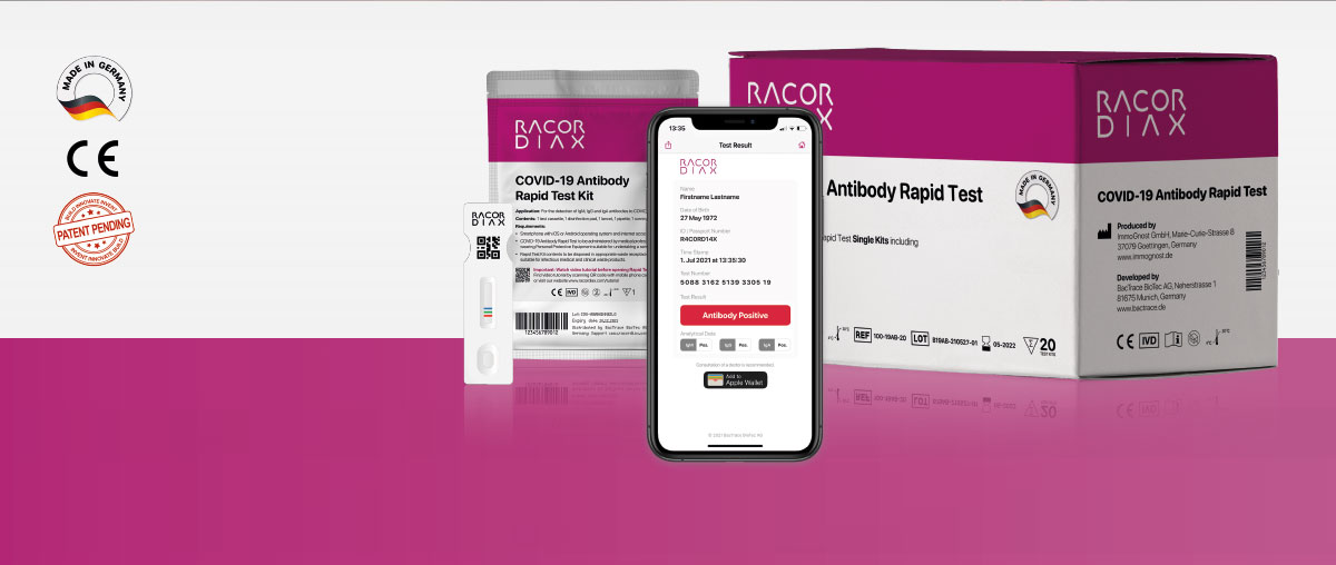 RACORDIAX ist ein Produkt der BacTrace BioTec AG RACORDIAXDie digitale, schnelle und genaue Methode zum Nachweis von COVID-19 Antikörpern.