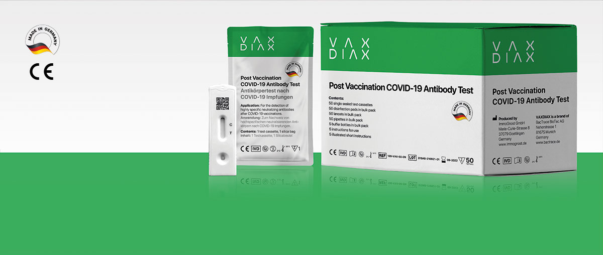 VAXDIAX is a brand of BacTrace BioTec AGVAXDIAXThe rapid test for the detection of antibodiesafter COVID-19 vaccinations.