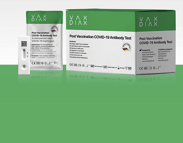 VAXDIAX ist eine Marke der BacTrace BioTec AGVAXDIAXDer Schnelltest zum Nachweis von Antikörpern nach COVID-19 Impfungen.